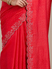 Vervee Couture Red Poly Georgette Embellished Saree | EKA