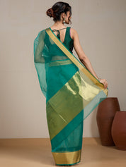 Vervee Couture Teal Blue Gold Silk Blend Saree | EKA