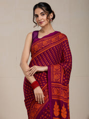 Vervee Couture Magenta Orange Printed Poly Georgette Saree | EKA