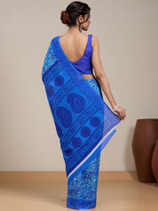 Vervee Couture Blue Abstract Printed Poly Georgette Saree | EKA