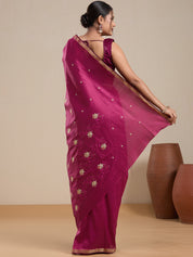 Vervee Couture Pink Silk Blend Saree with Zari Work and Semi Stitched Blouse | EKA