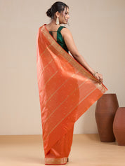 Vervee Couture Orange Silk Blend Saree with Woven Border | EKA