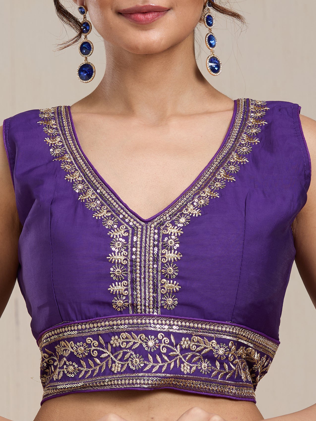 Vervee Couture Off White Purple Woven Silk Blend Saree with Semi Stitched Blouse | EKA