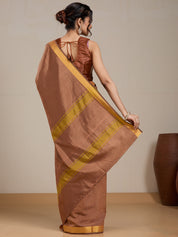 Vervee Couture Brown Silk Blend Saree with Zari Border | EKA