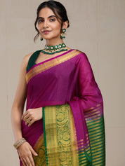 Vervee Couture Plum Green Woven Silk Blend Saree | EKA