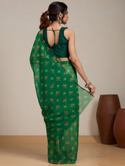 Vervee Couture Green Ethnic Printed Poly Georgette Saree | EKA