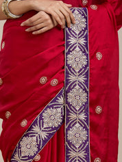 Vervee Couture Red Embellished Silk Blend Saree with Zari Border | EKA