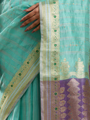 Vervee Couture Mint Green Silk Blend Saree with Purple Zari Border | EKA