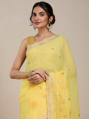 Vervee Couture Yellow White Floral Poly Georgette Saree | EKA