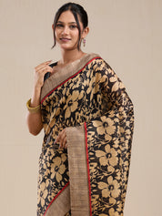 Vervee Couture Black Floral Silk Blend Saree with Contrast Border | EKA