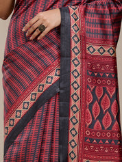 Vervee Couture Red Black Woven Silk Blend Saree with Ethnic Motifs | EKA