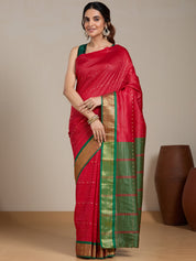 Vervee Couture Red Green Woven Silk Blend Saree | EKA