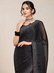 Vervee Couture Black Embellished Poly Georgette Saree | EKA