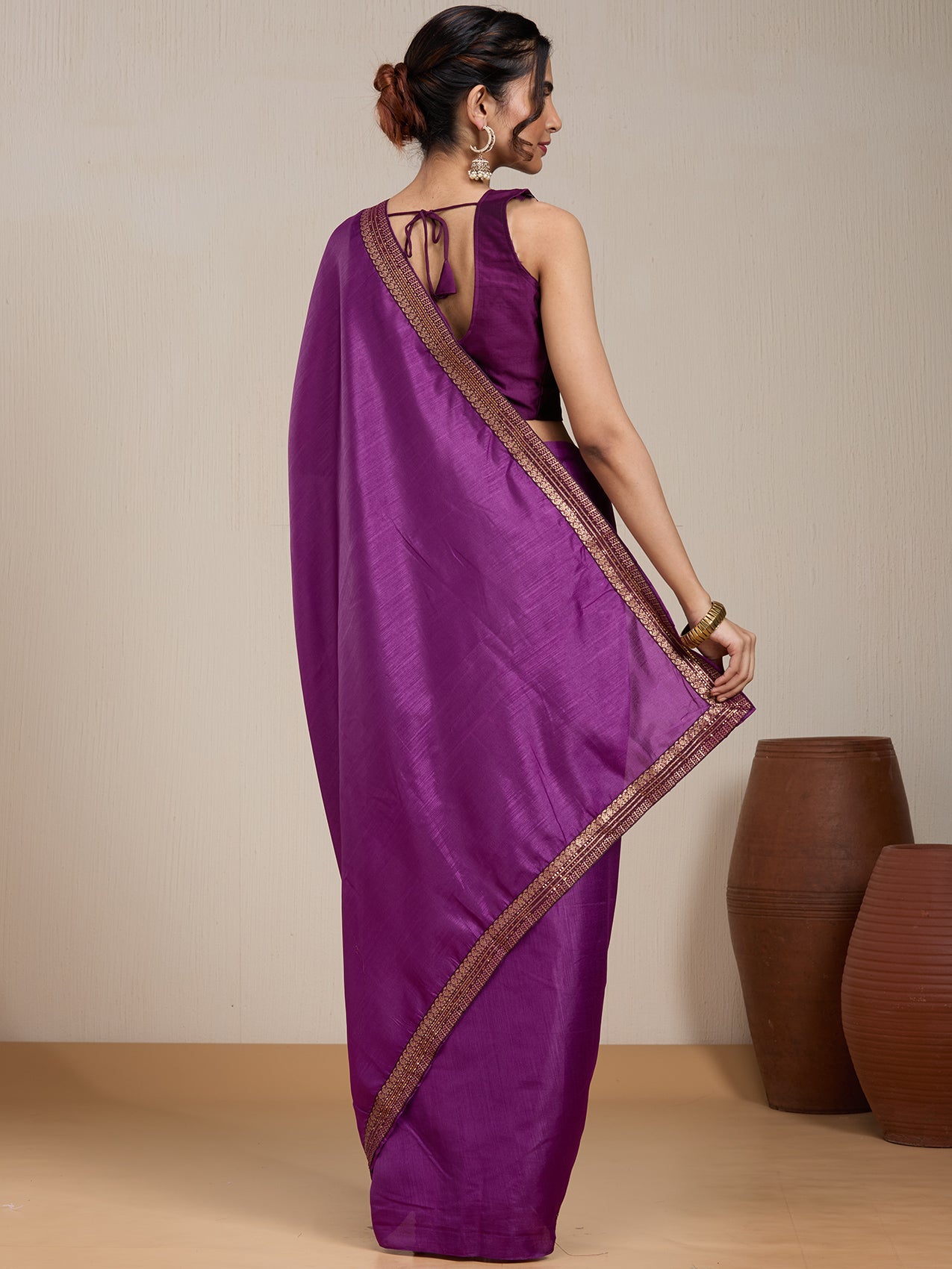 Vervee Couture Purple Silk Blend Embellished Saree | EKA