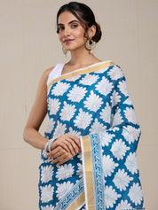 Vervee Couture Teal White Printed Silk Blend Saree | EKA