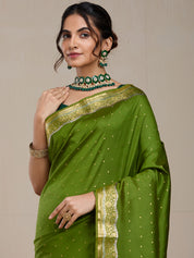 Vervee Couture Green Silk Blend Saree with Zari Border and Semi Stitched Blouse | EKA