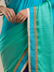 Vervee Couture Blue Silk Blend Saree with Embellished Border | EKA