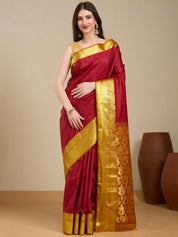 Vervee Couture Maroon Silk Blend Saree with Zari Border | EKA