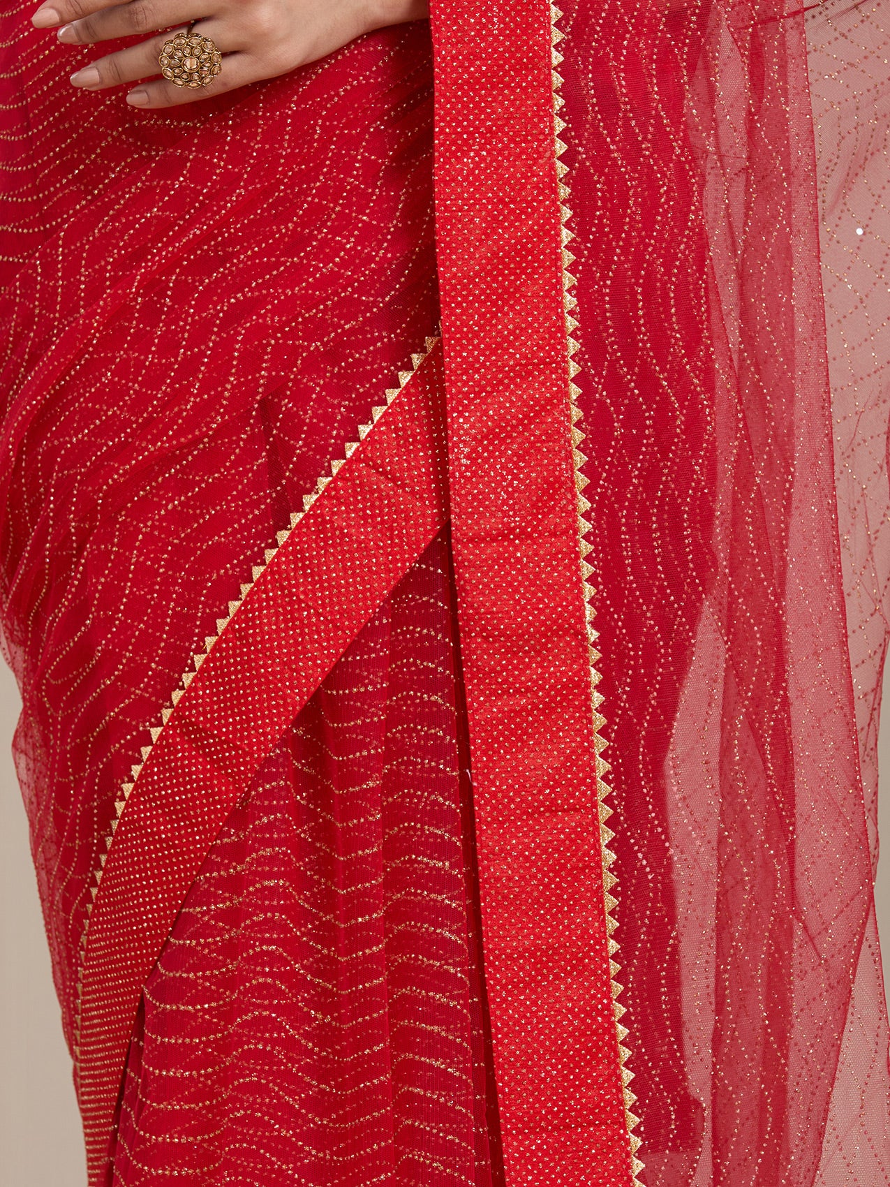 Vervee Couture Red Pure Net Embellished Saree | EKA