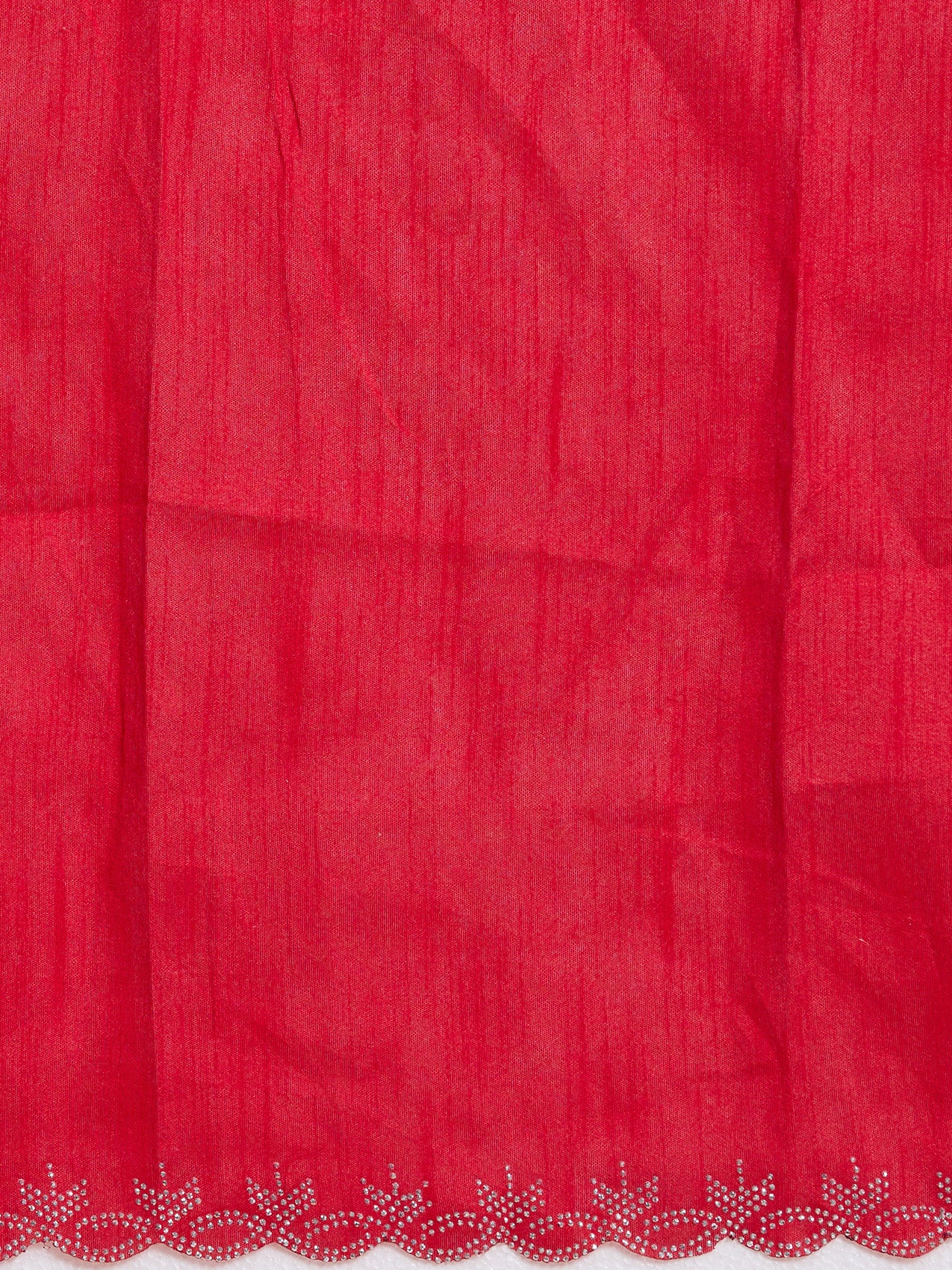 Vervee Couture Red Solid Poly Georgette Saree with Scalloped Border | EKA