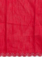 Vervee Couture Red Solid Poly Georgette Saree with Scalloped Border | EKA