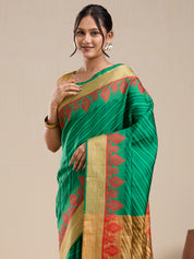 Vervee Couture Green Silk Blend Saree with Semi Stitched Blouse | EKA