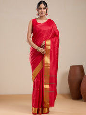 Vervee Couture Red Silk Blend Saree with Zari Border | EKA