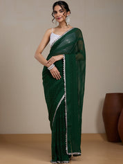 Vervee Couture Forest Green Poly Georgette Embellished Saree | EKA