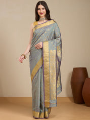 Vervee Couture Grey Silk Blend Saree with Zari Woven Design | EKA