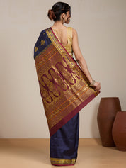 Vervee Couture Navy Blue Gold Woven Silk Blend Saree | EKA