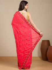 Vervee Couture Pink Poly Georgette Saree with Embellished Border | EKA