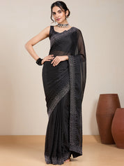 Vervee Couture Black Embellished Poly Georgette Saree | EKA