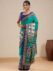 Vervee Couture Green Silk Blend Saree with Semi Stitched Blouse | EKA