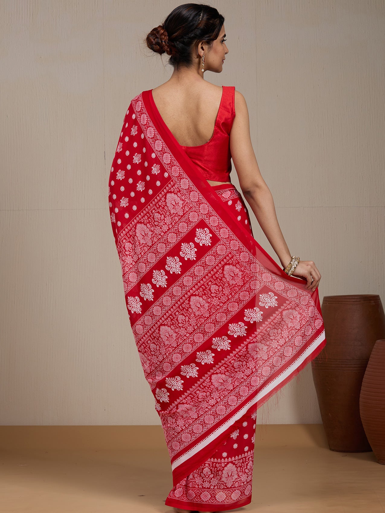 Vervee Couture Red Poly Georgette Embellished Saree | EKA