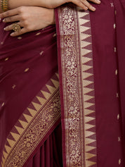 Vervee Couture Dark Maroon Gold Printed Silk Blend Saree | EKA