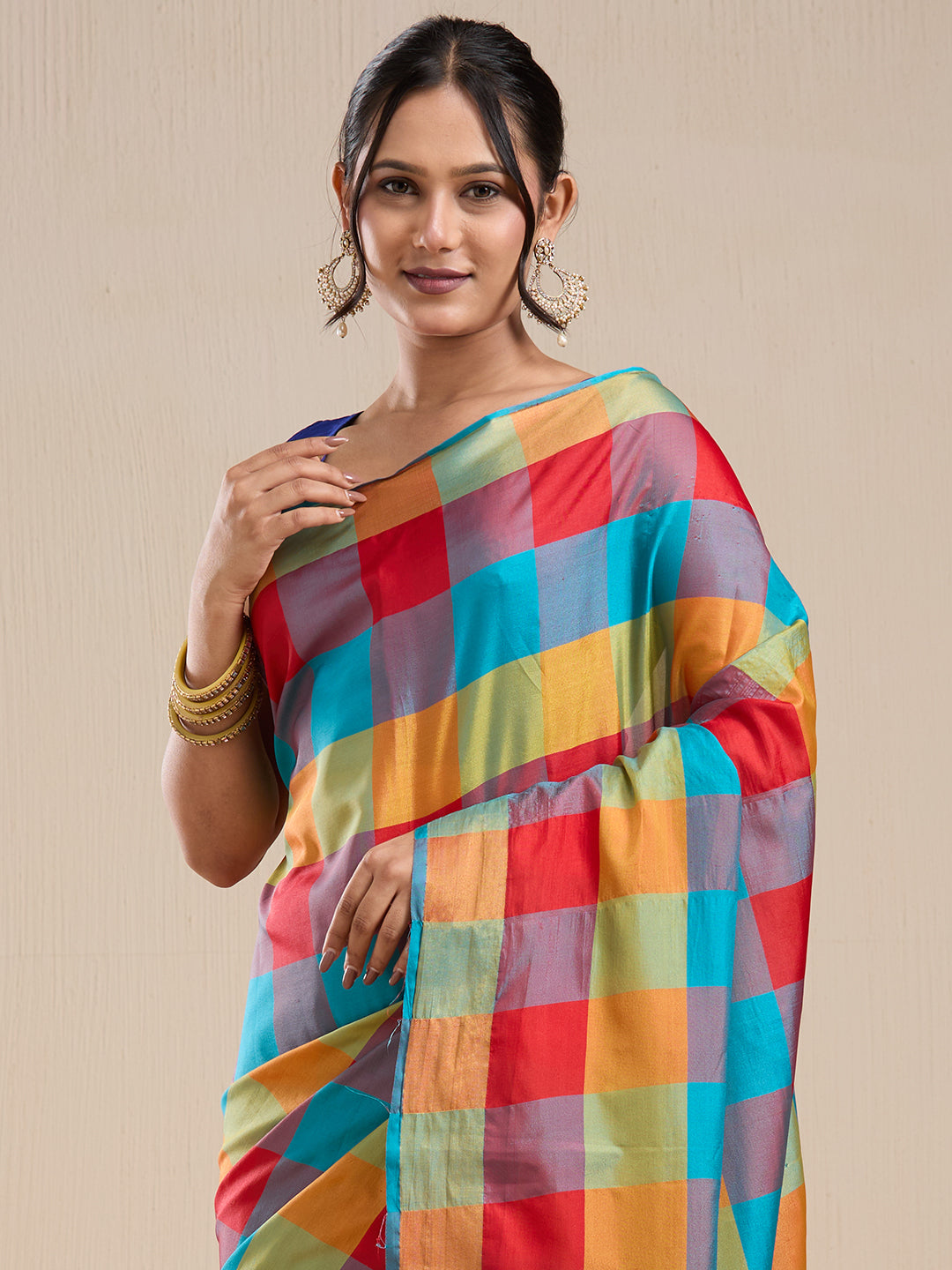 Vervee Couture Multicolour Silk Blend Saree with Semi Stitched Blouse | EKA