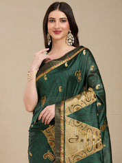 Vervee Couture Green Silk Blend Saree with Zari Woven Border | EKA