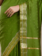 Vervee Couture Green Silk Blend Saree with Zari Border and Semi Stitched Blouse | EKA