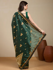 Vervee Couture Green Silk Blend Saree with Zari Woven Border | EKA