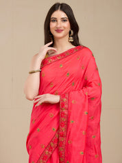Vervee Couture Pink Poly Georgette Saree with Embellished Border | EKA