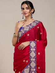 Vervee Couture Red Embellished Silk Blend Saree with Zari Border | EKA