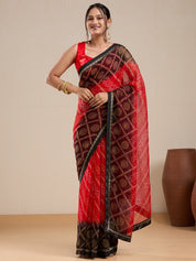 Vervee Couture Red Black Poly Georgette Saree with Contrast Border | EKA