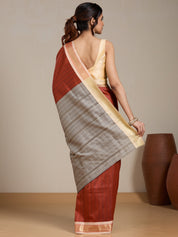 Vervee Couture Rust Grey Woven Silk Blend Saree | EKA