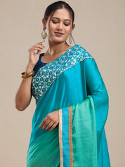 Vervee Couture Blue Silk Blend Saree with Embellished Border | EKA