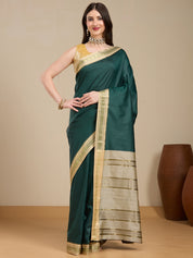 Vervee Couture Green Silk Blend Saree with Zari Border | EKA