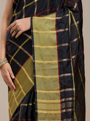 Vervee Couture Black Gold Checked Silk Blend Saree | EKA