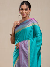 Vervee Couture Blue Colourblock Silk Blend Saree with Semi Stitched Blouse | EKA