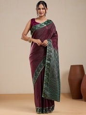 Vervee Couture Green Banarasi Silk Blend Saree with Zari Border and Semi Stitched Blouse | EKA