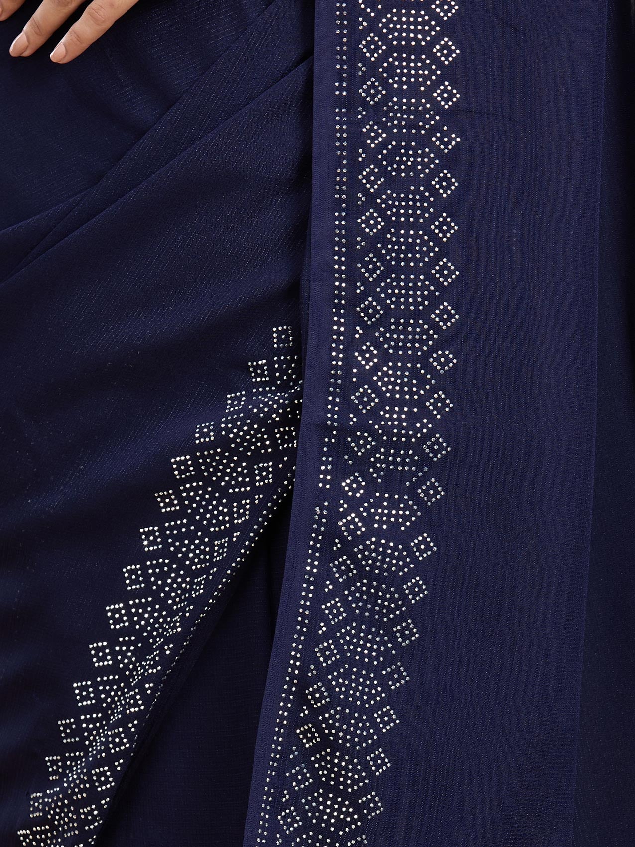 Vervee Couture Navy Blue Embellished Poly Georgette Saree | EKA