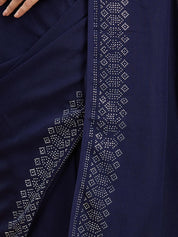Vervee Couture Navy Blue Embellished Poly Georgette Saree | EKA